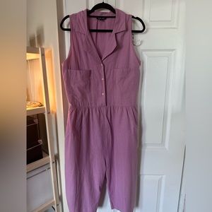 Ilana Kohn Violet Jumpsuit Wide Leg Crop Button Front Pale Mauve - Size Large